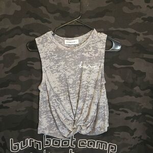 Burn Boot Camp Women's Gray Twist Front Crop Tank